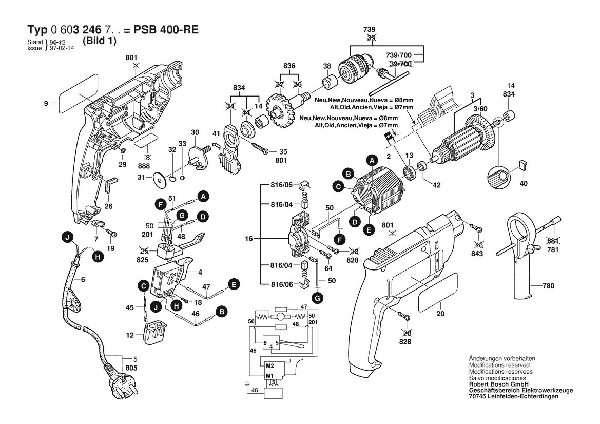 Vue éclatée Bosch PSB 400 RE MAL 0 603 246 706 - page 1