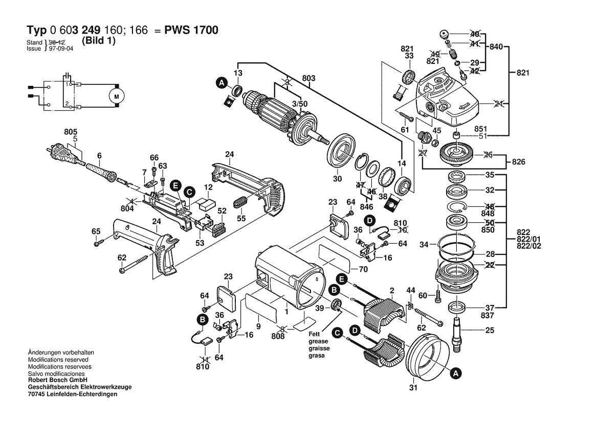 Vue éclatée Bosch PWS 1700 0 603 249 166 - page 1