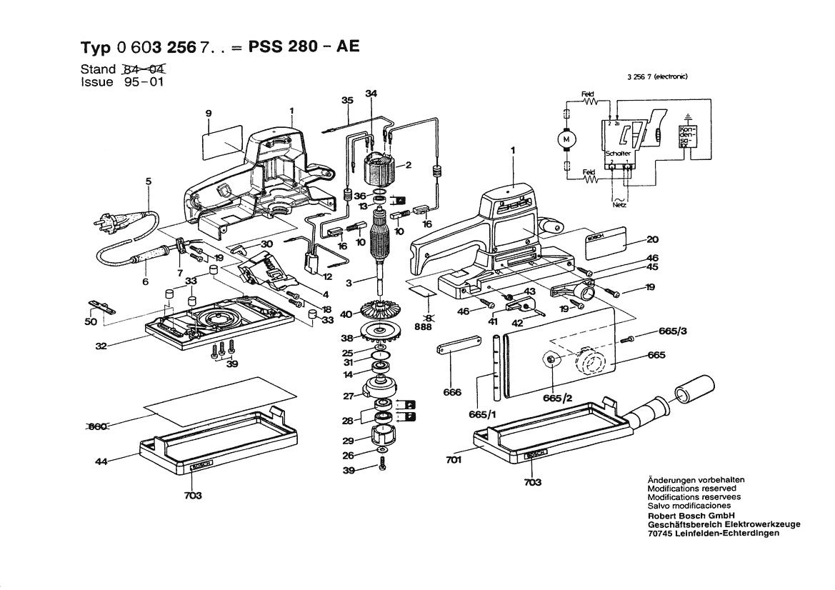 Vue éclatée Bosch PSS 280 AE 0 603 256 703 - page 1