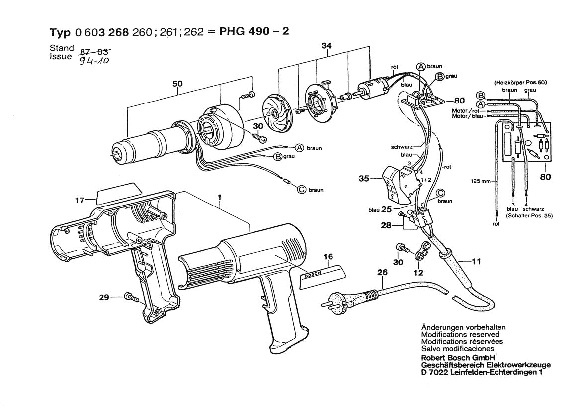 Vue éclatée Bosch PHG 490-2 0 603 268 262 - page 1