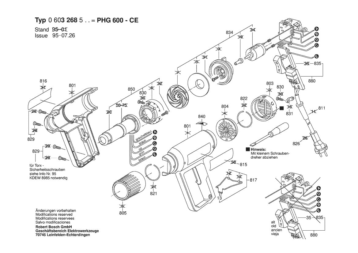 Vue éclatée Bosch PHG 600 CE 0 603 268 503 - page 1