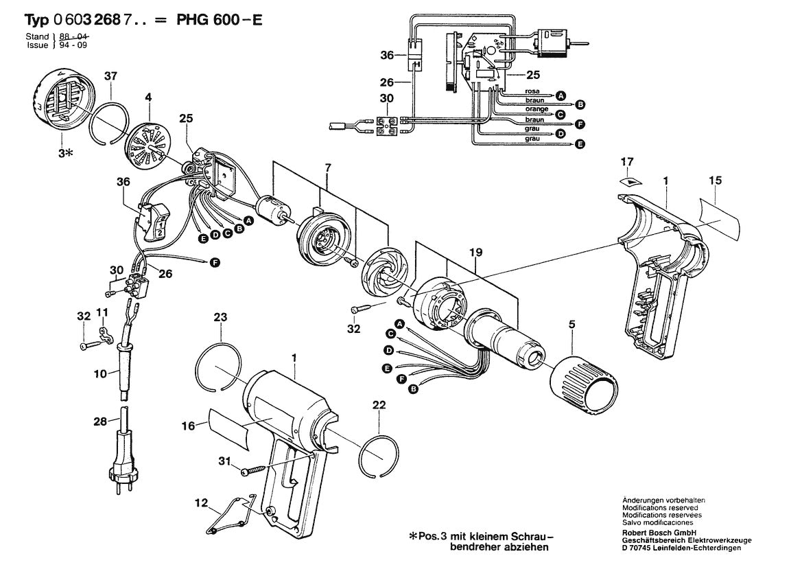 Vue éclatée Bosch PHG 600 E 0 603 268 732 - page 1