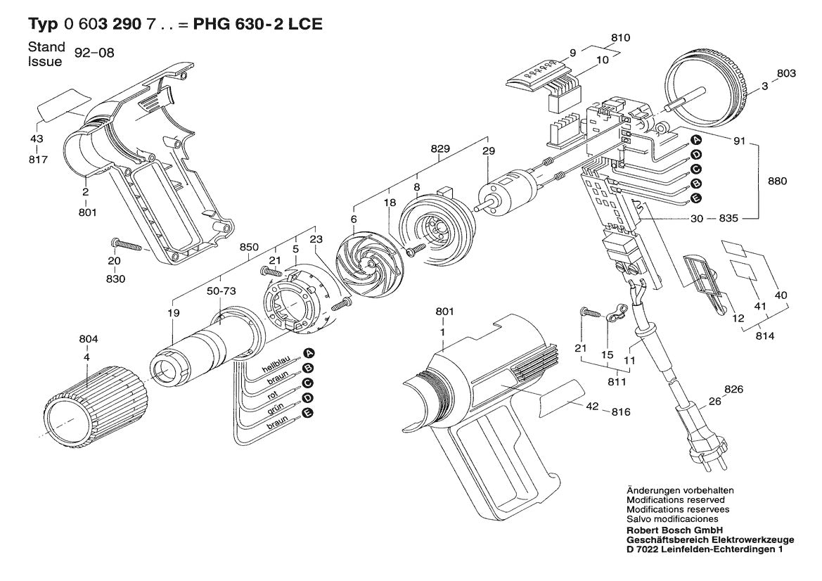 Vue éclatée Bosch PHG 630-2 LCE 0 603 290 703 - page 1
