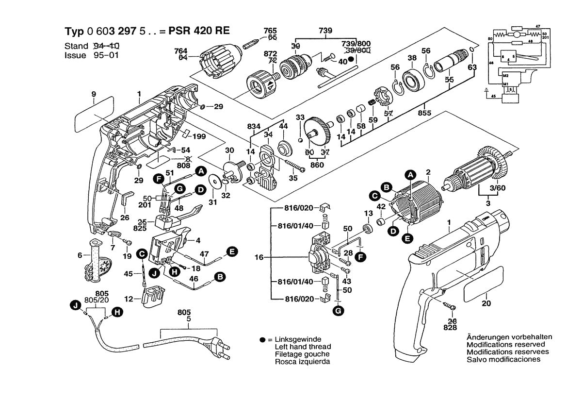 Vue éclatée Bosch PSR 420 RE 0 603 297 503 - page 1