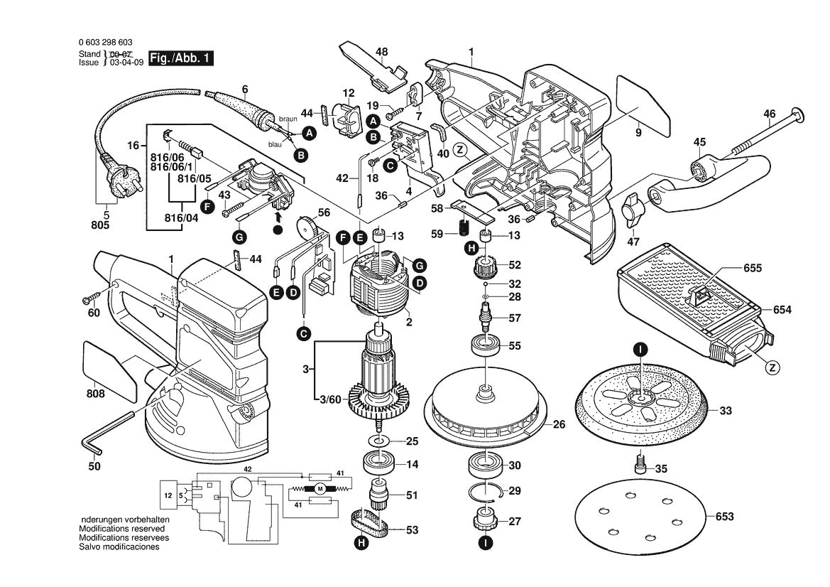 Vue éclatée Bosch PEX 420 AE 0 603 298 608 - page 1