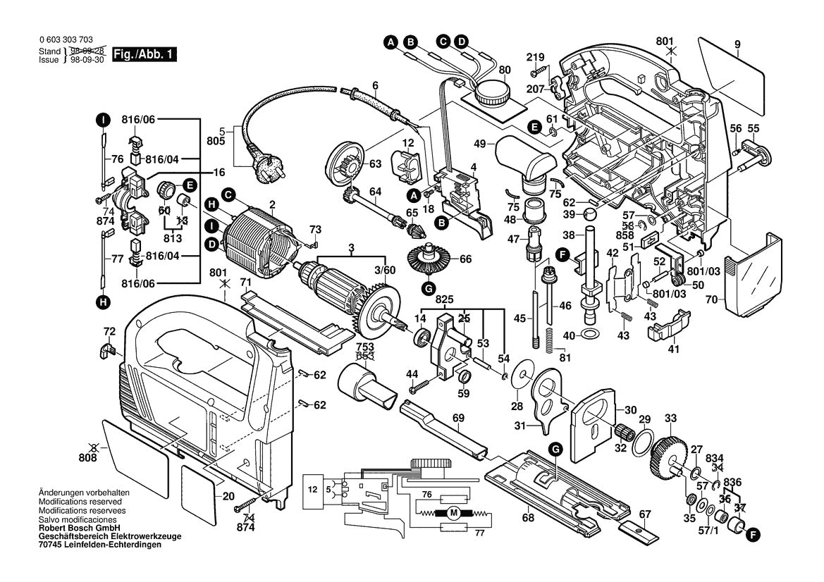 Vue éclatée Bosch PST 800 PAC 0 603 303 703 - page 1