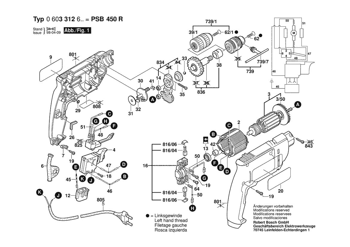 Vue éclatée Bosch PSB 450 R 0 603 312 603 - page 1