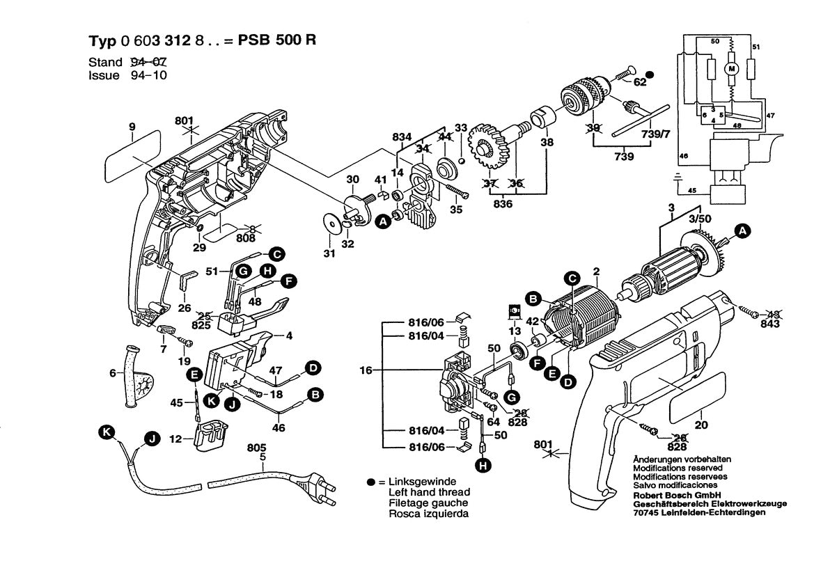 Vue éclatée Bosch PSB 13 R 0 603 312 890 - page 1