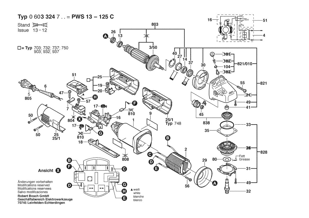 Vue éclatée Bosch *PWS 13-125 C 0 603 324 703 - page 1