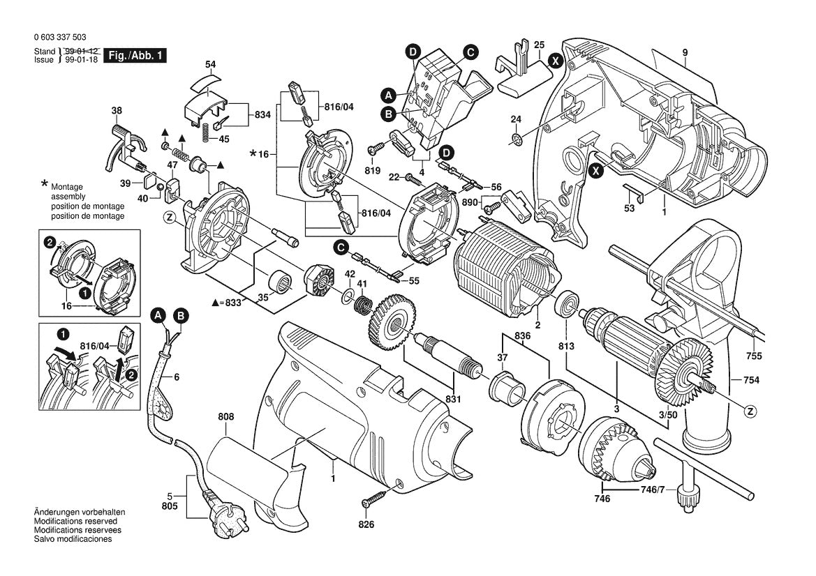Vue éclatée Bosch PSB 450 RE 0 603 337 532 - page 1