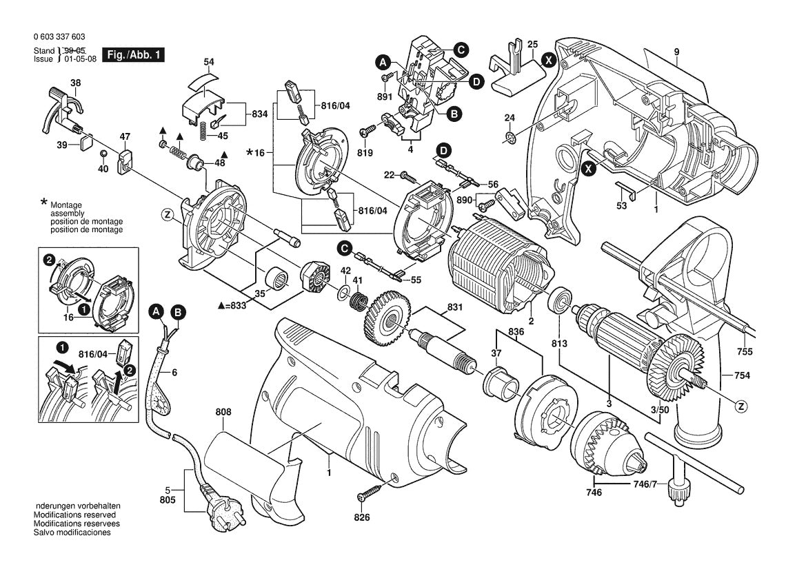 Vue éclatée Bosch PSB 500 RE 0 603 337 603 - page 1