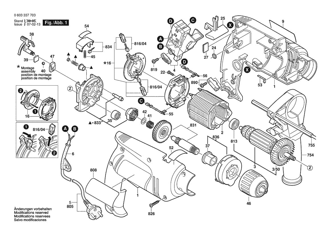 Vue éclatée Bosch PSB 13 RE 0 603 337 786 - page 1