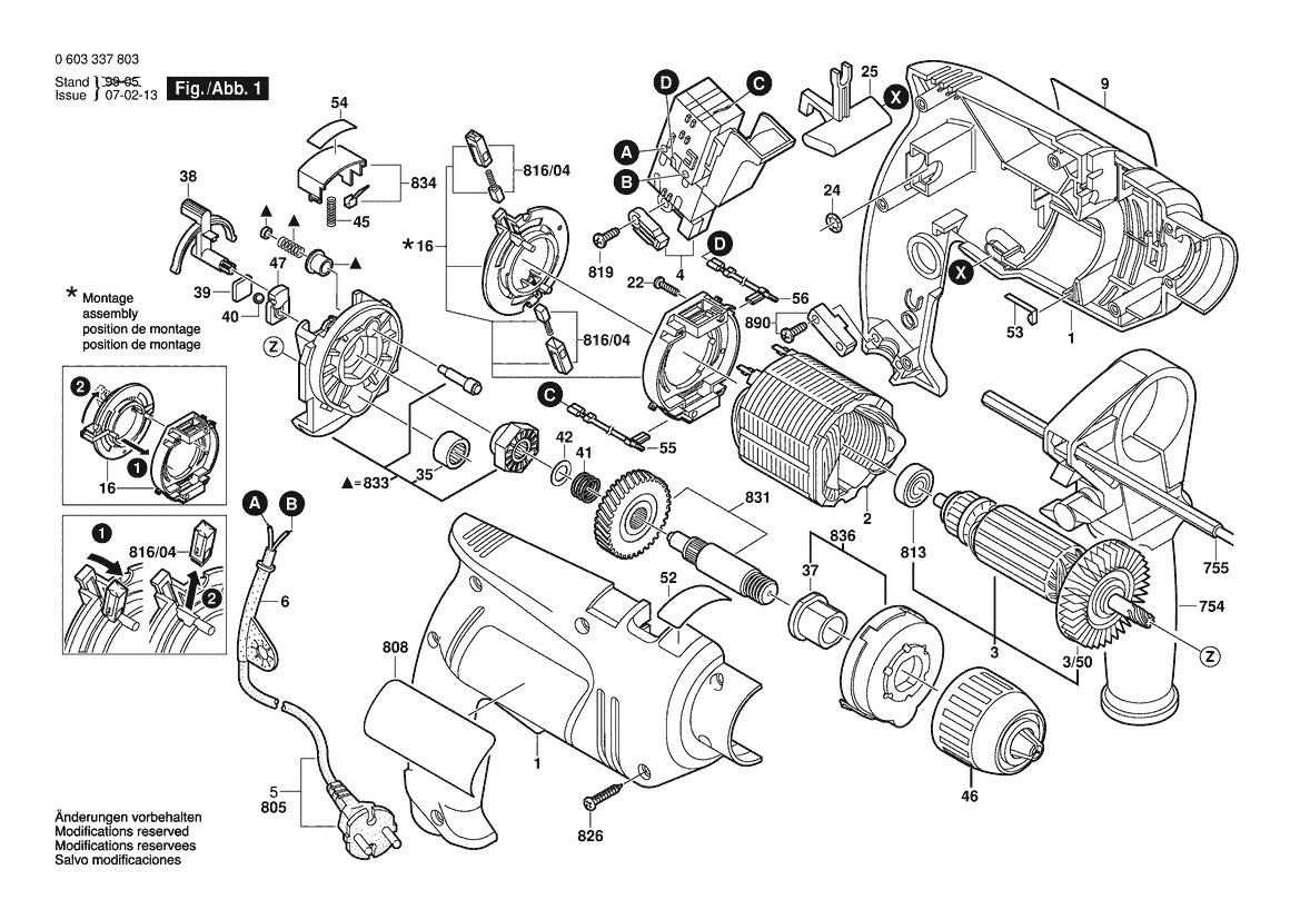 Vue éclatée Bosch PSB 450 RE 0 603 337 832 - page 1