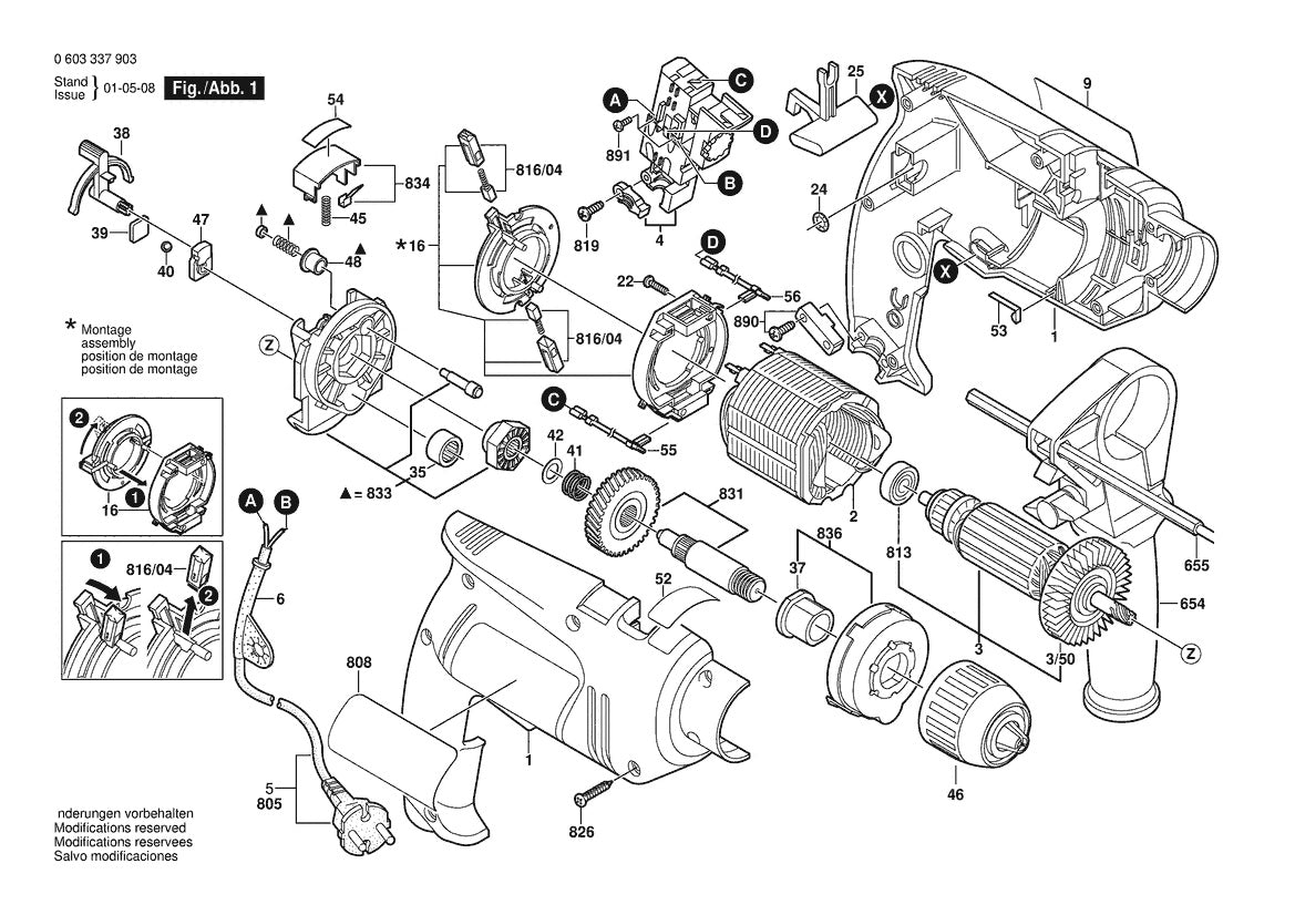 Vue éclatée Bosch PSB 550 RE 0 603 337 903 - page 1