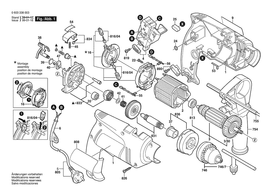 Vue éclatée Bosch PSB 600-2 0 603 338 008 - page 1