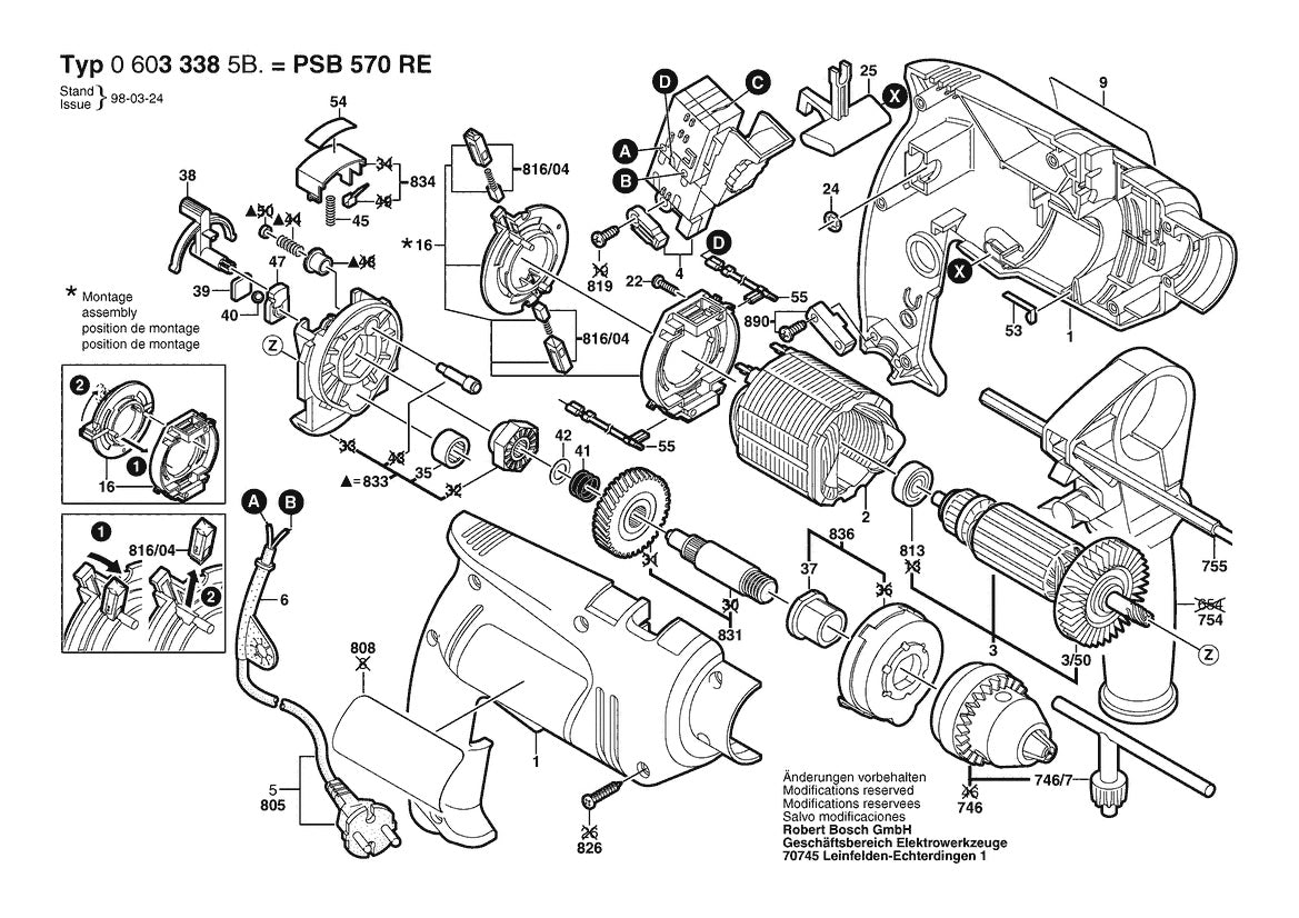 Vue éclatée Bosch PSB 570 RE 0 603 338 5B2 - page 1