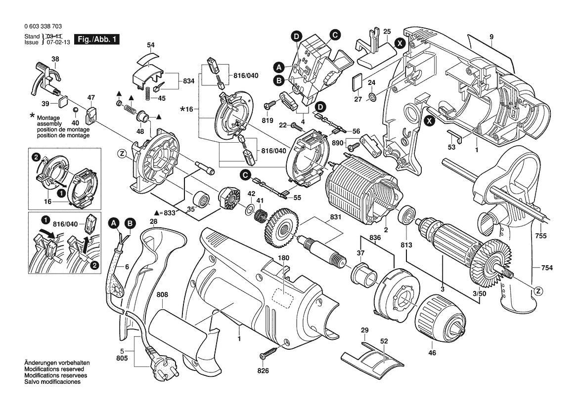 Vue éclatée Bosch PSB 600 RE 0 603 338 703 - page 1