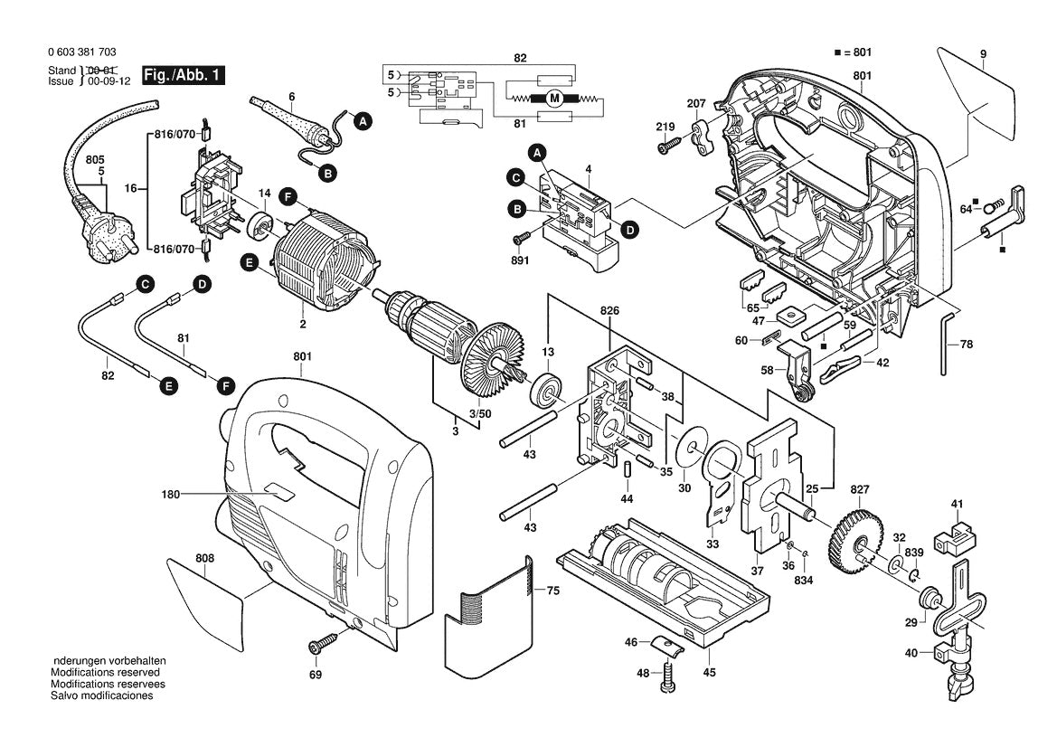 Vue éclatée Bosch PST 650 PE 0 603 381 703 - page 1