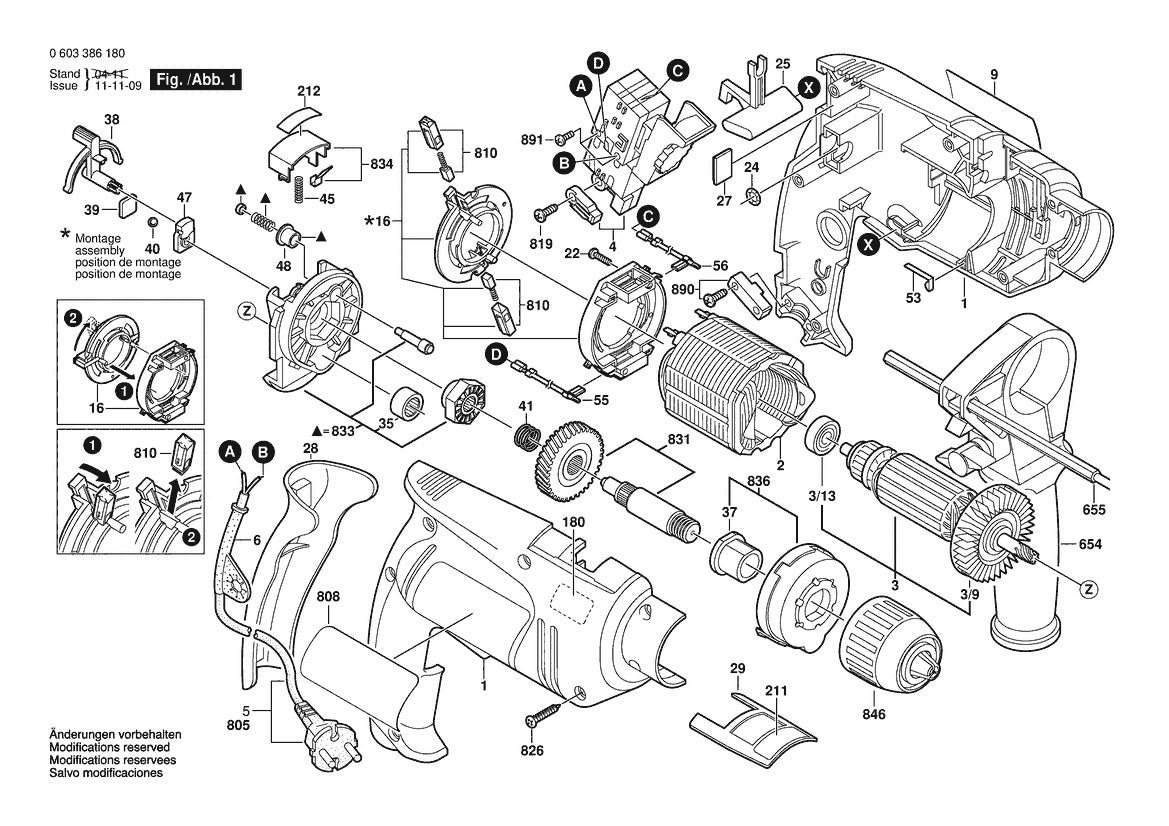 Vue éclatée Bosch PSB 650 RE 0 603 386 180 - page 1
