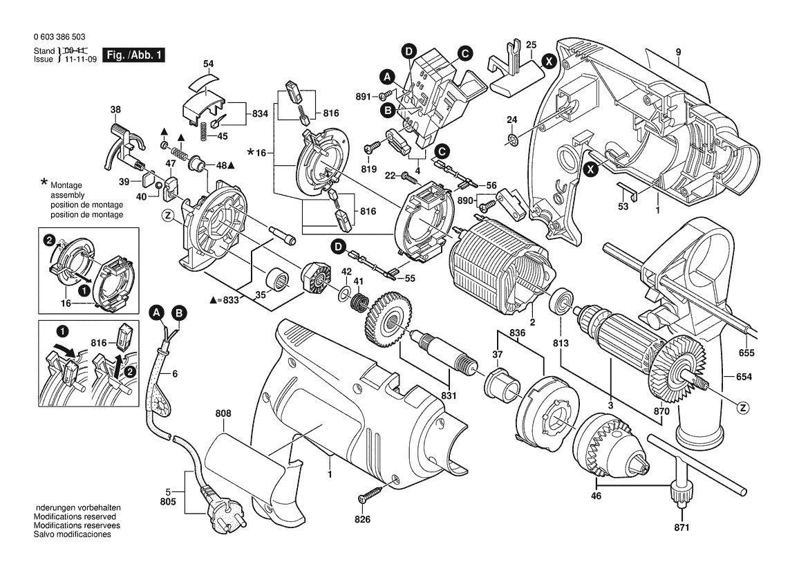Vue éclatée Bosch PSB 650 RE 0 603 386 508 - page 1