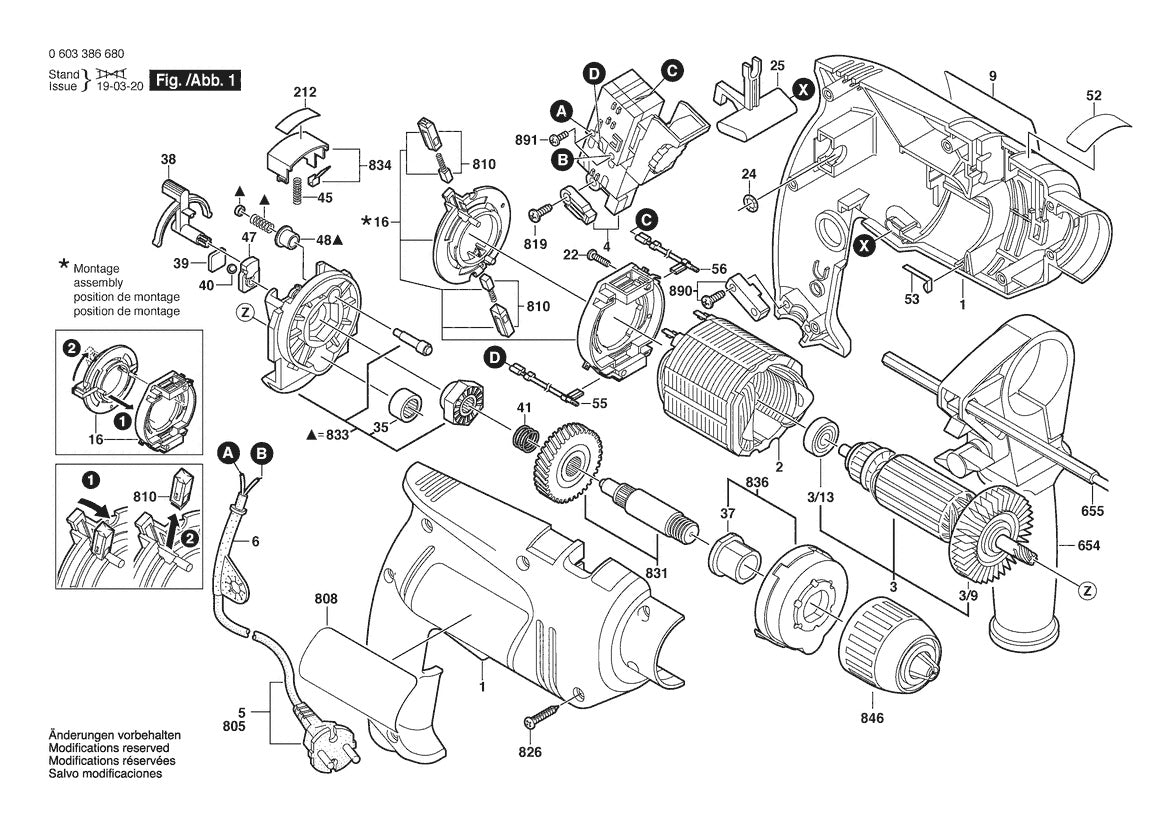 Vue éclatée Bosch PSB 650 RES bare 0 603 386 685 - page 1