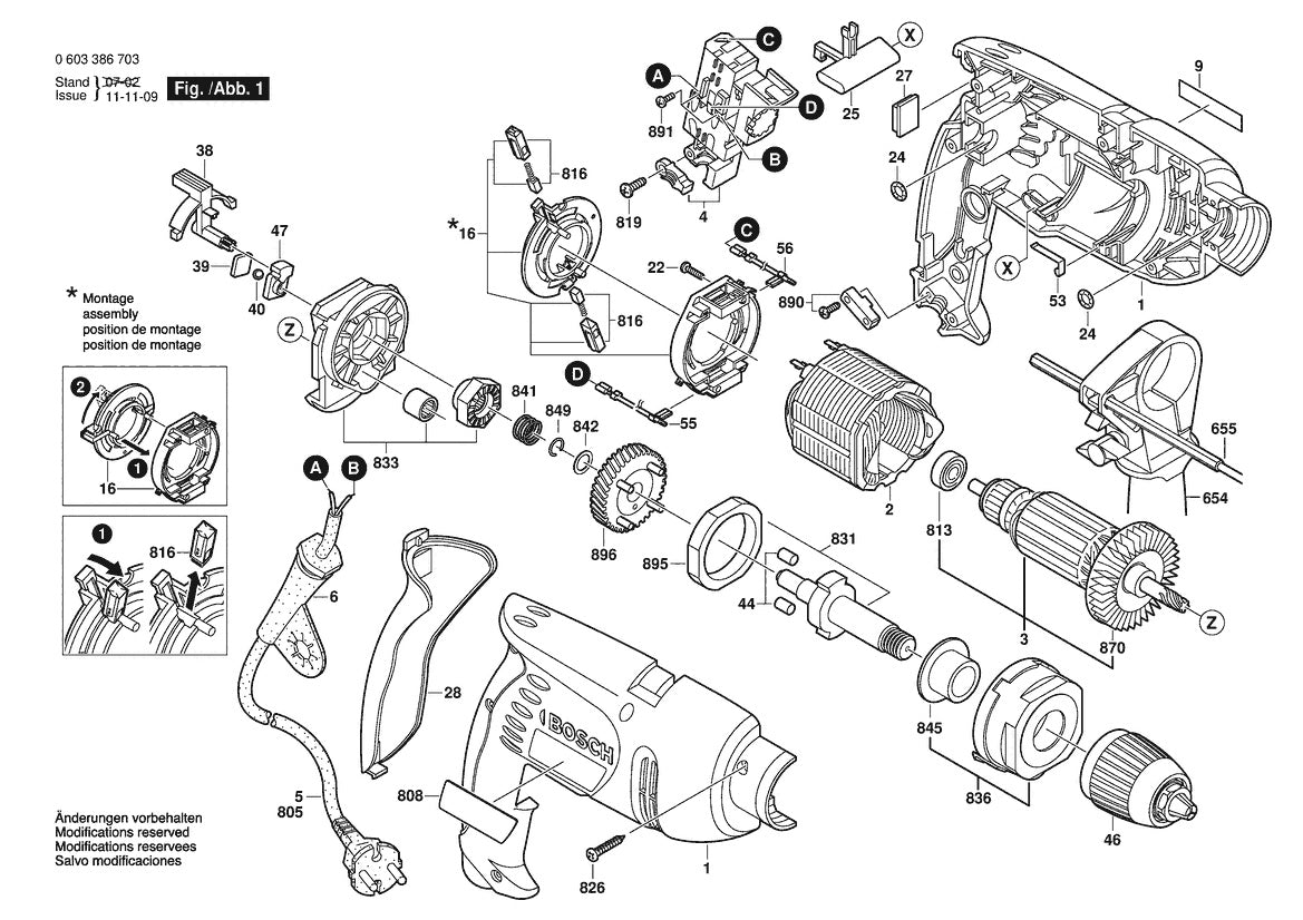 Vue éclatée Bosch PSB 700 RE 0 603 386 732 - page 1