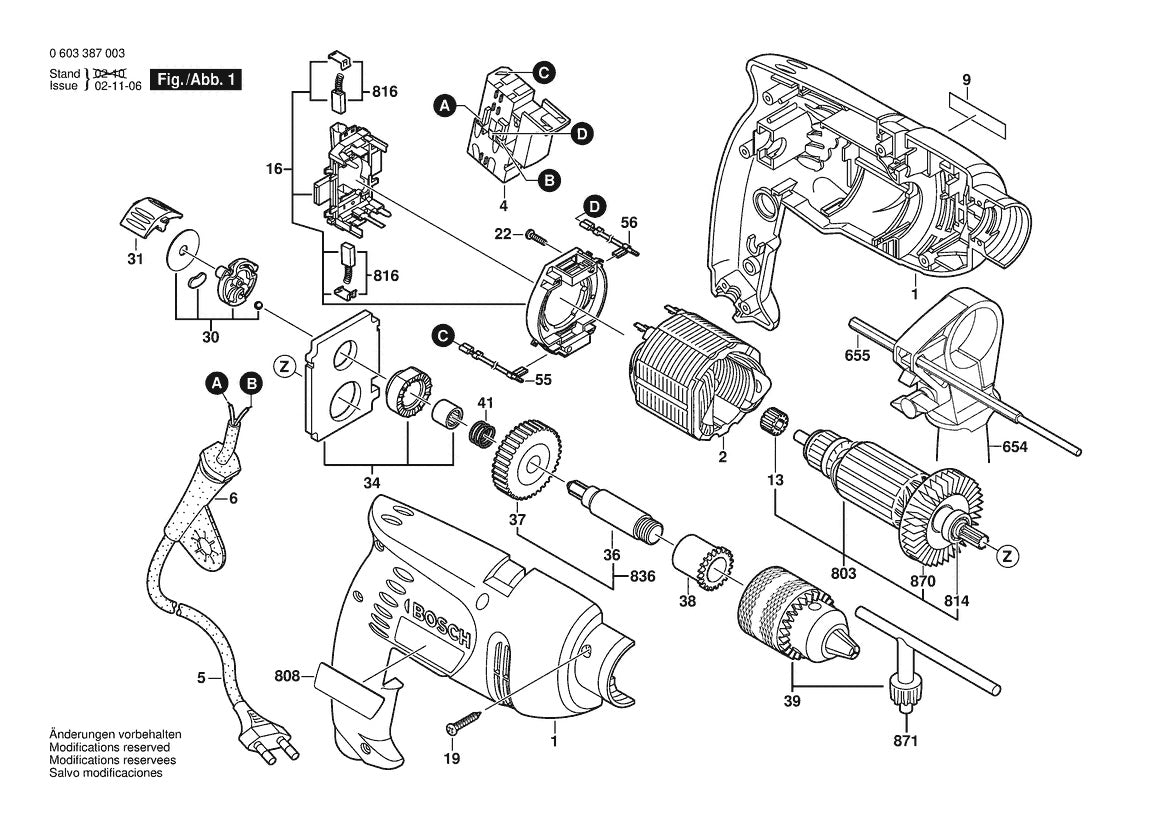 Vue éclatée Bosch PSB 500-2 0 603 387 160 - page 1