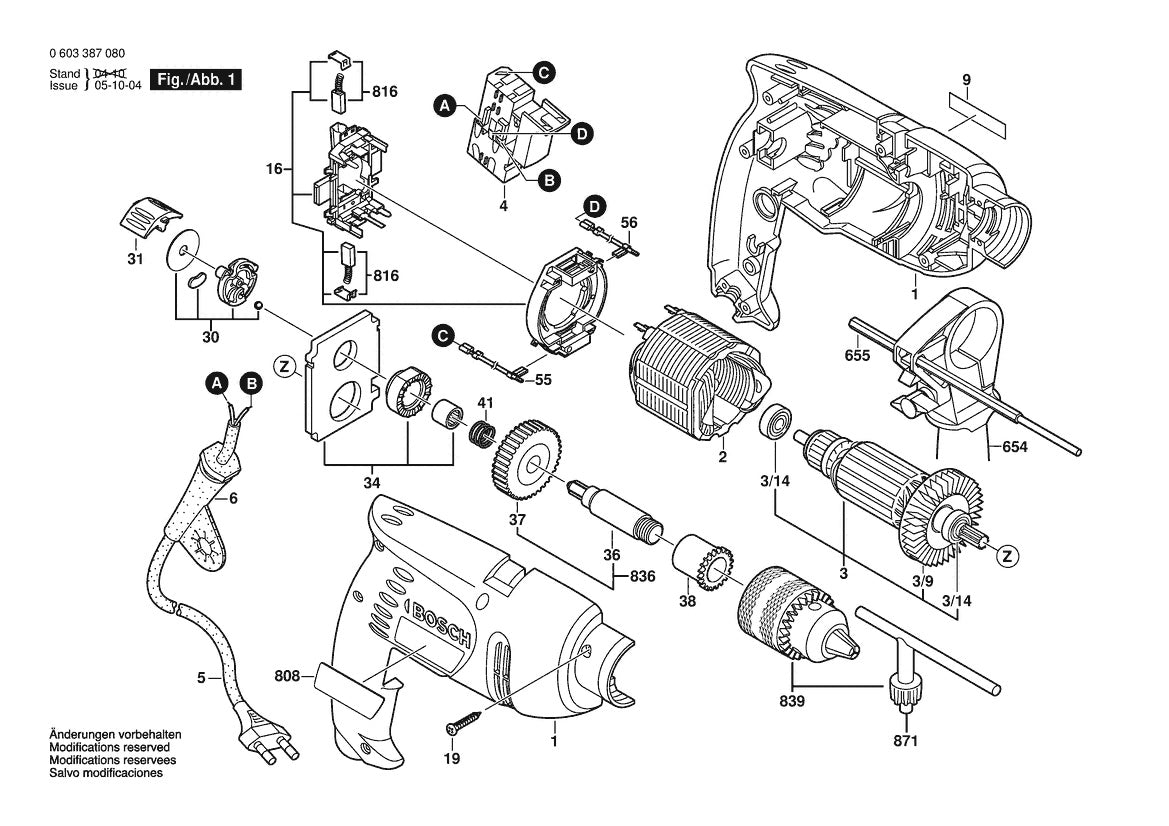 Vue éclatée Bosch PSB 500-2 0 603 387 180 - page 1