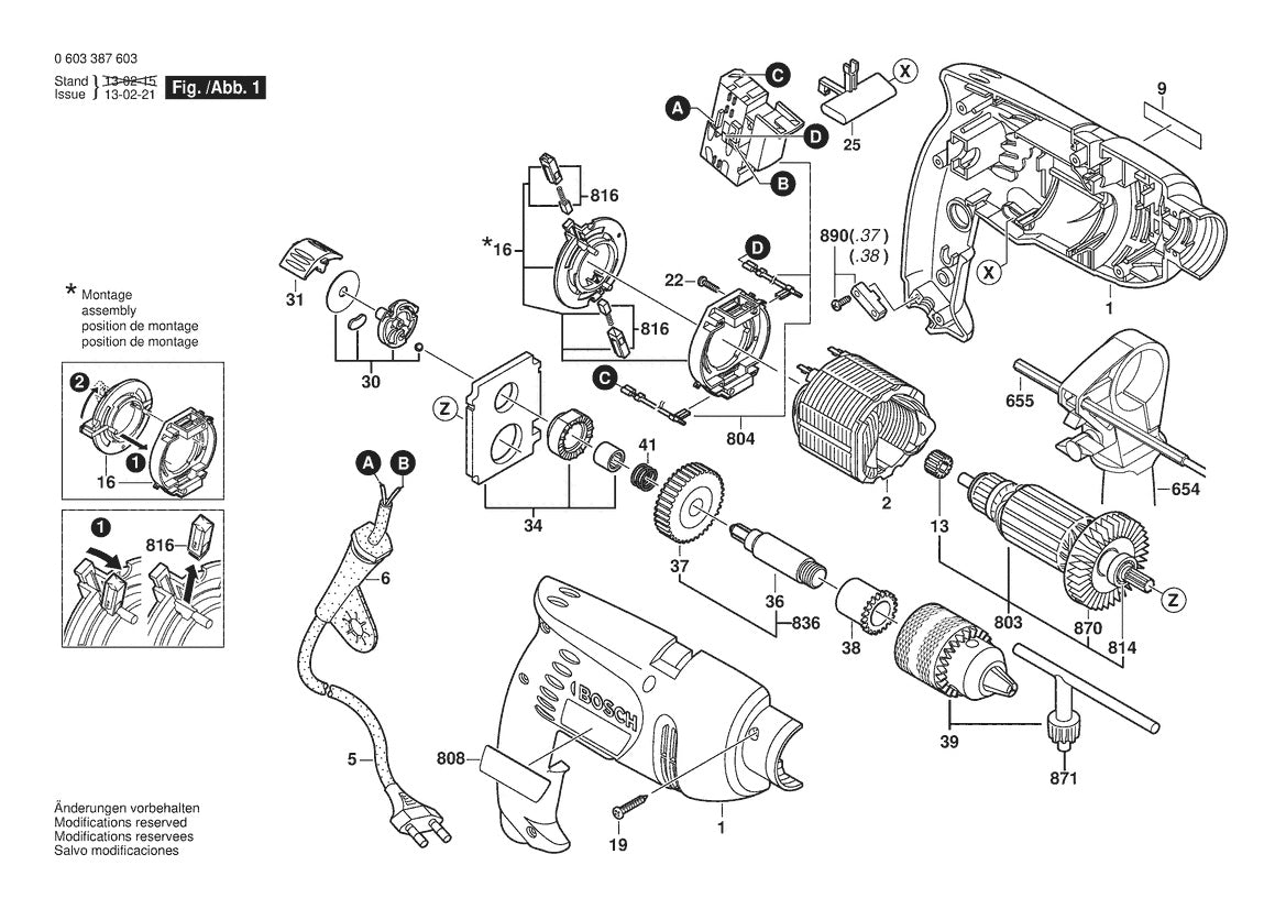 Vue éclatée Bosch PSB 500 RE 0 603 387 603 - page 1