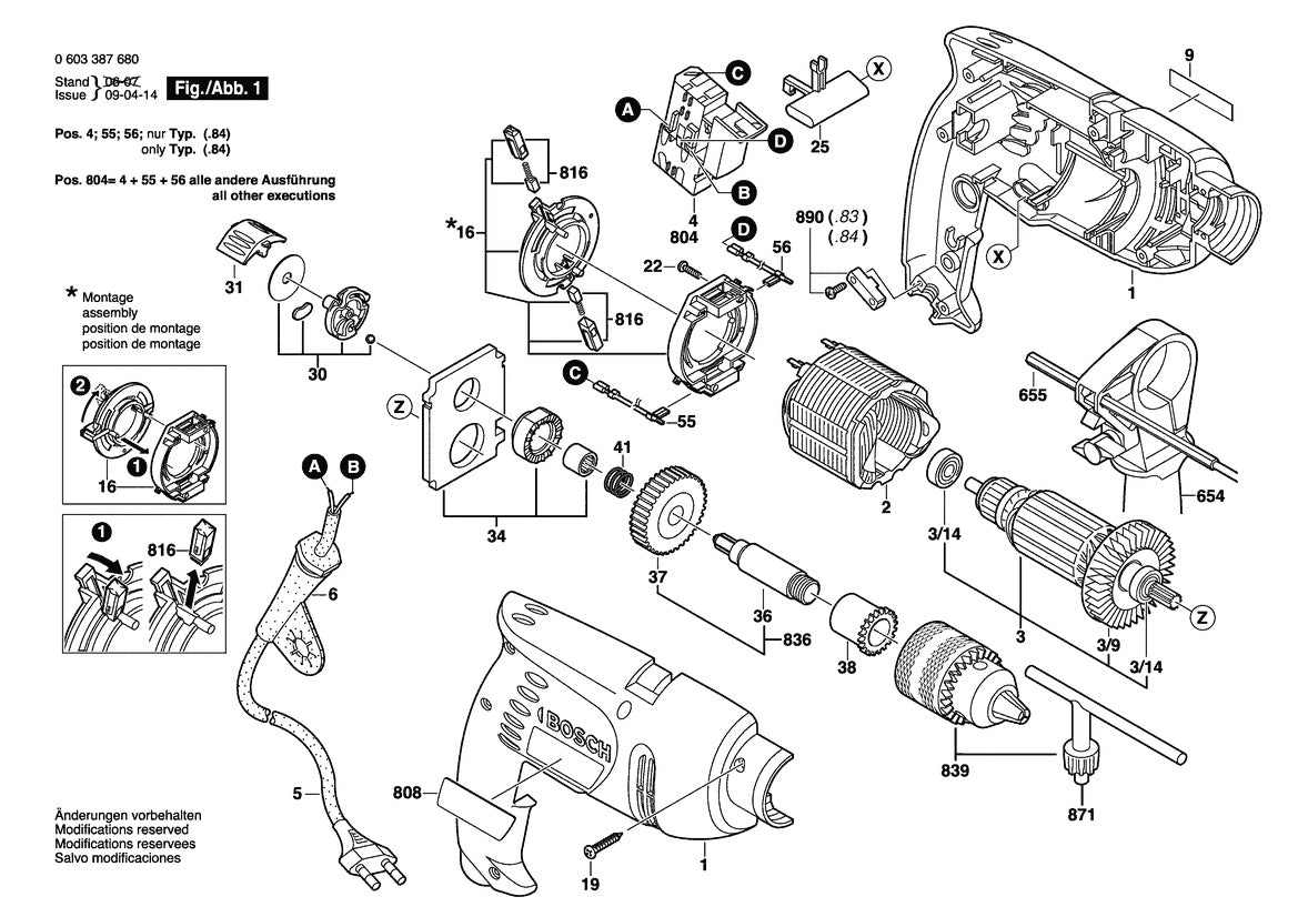 Vue éclatée Bosch PSB 550 RE 0 603 387 680 - page 1