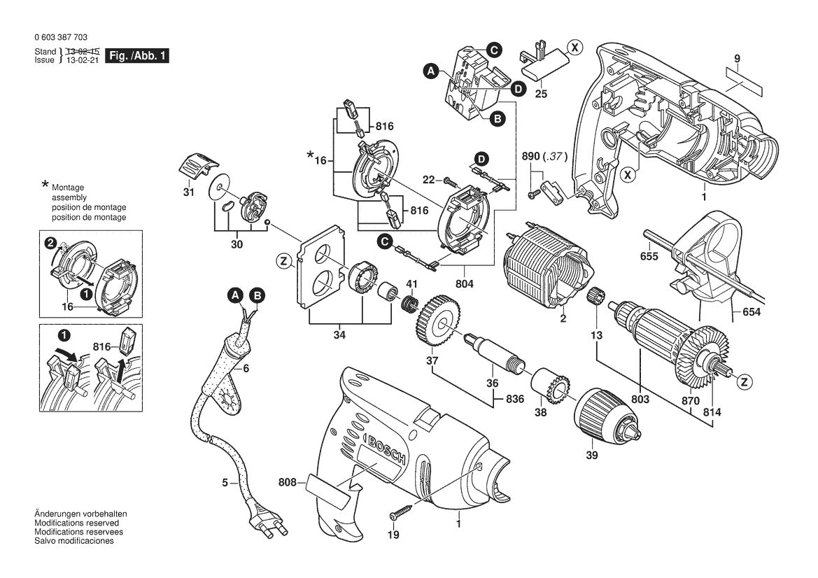 Vue éclatée Bosch PSB 500 RE 0 603 387 708 - page 1
