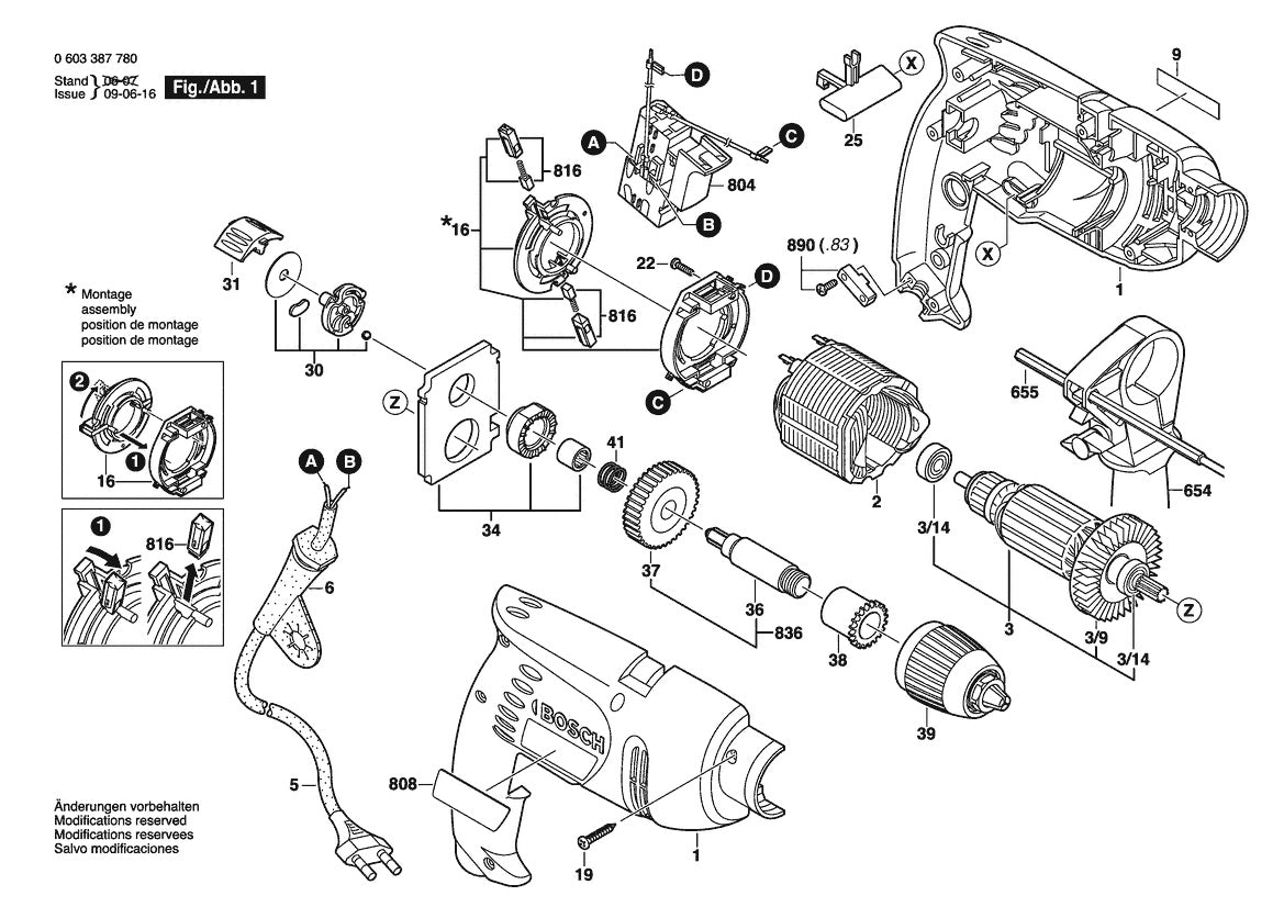 Vue éclatée Bosch PSB 500 RE 0 603 387 780 - page 1