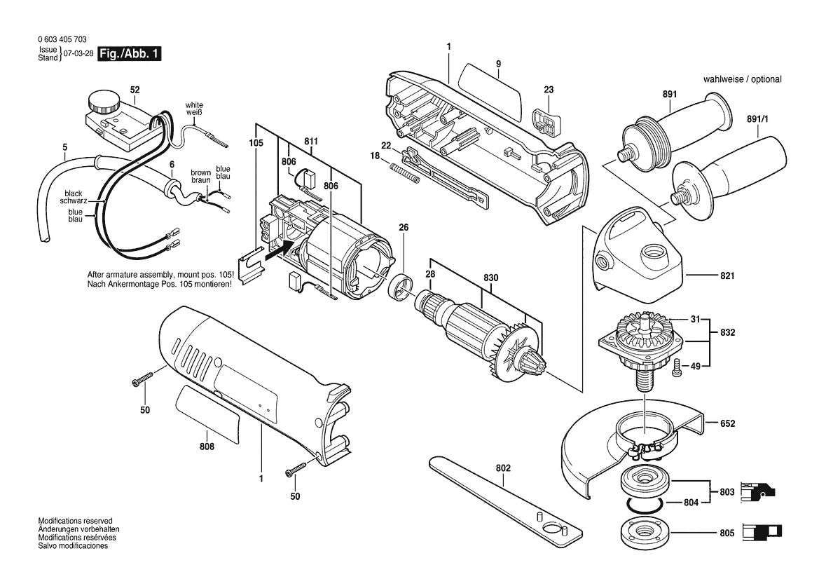 Vue éclatée Bosch PWS 9-125 CE 0 603 405 708 - page 1