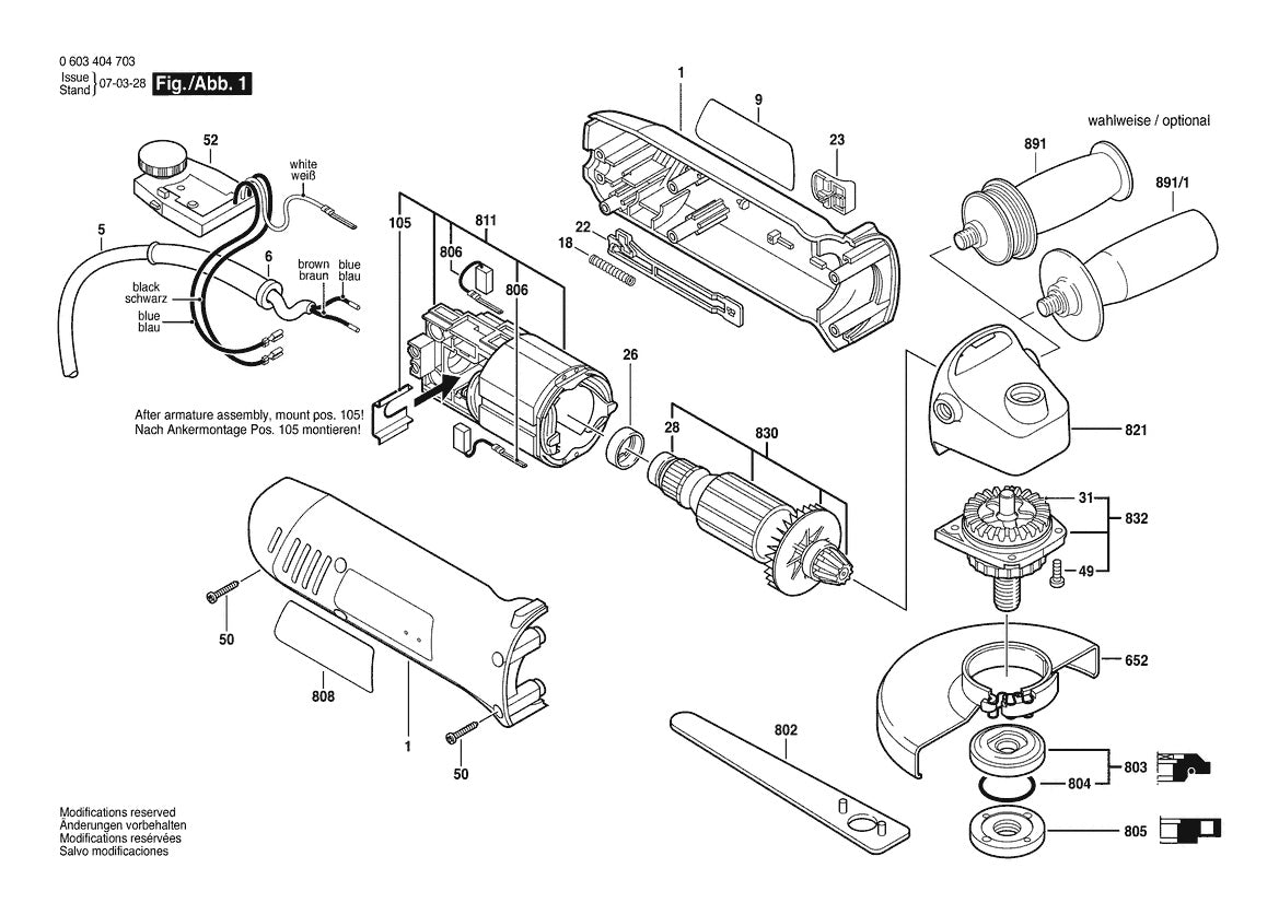 Vue éclatée Bosch PWS 9-125 CE 0 603 405 801 - page 1