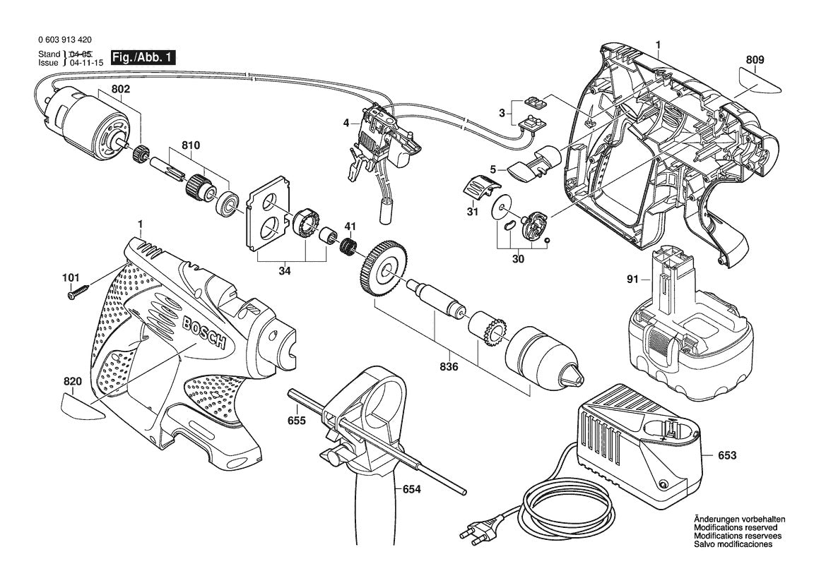 Vue éclatée Bosch PSB 14,4 V 0 603 913 491 - page 1