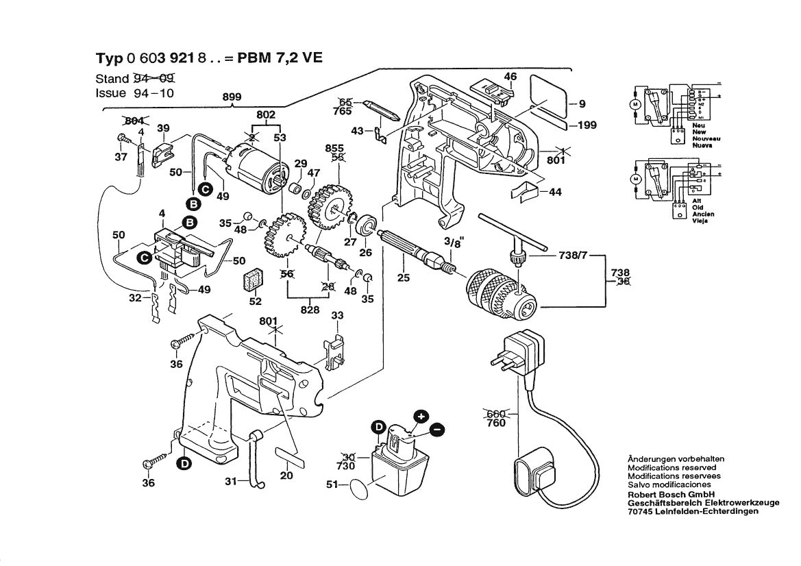 Vue éclatée Bosch PBM 7,2 VE 0 603 921 823 - page 1