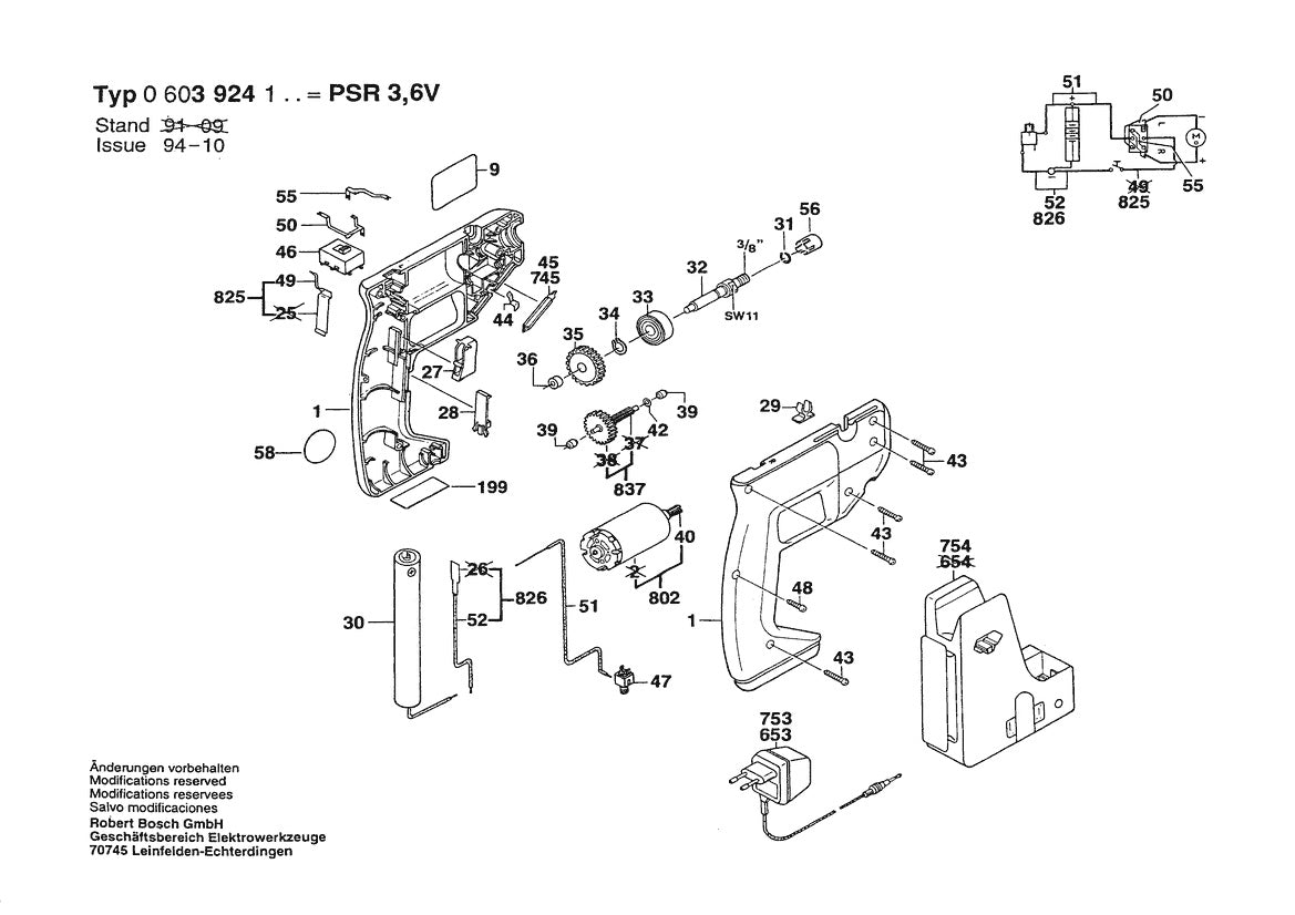Vue éclatée Bosch PSR 3,6 V 0 603 924 148 - page 1