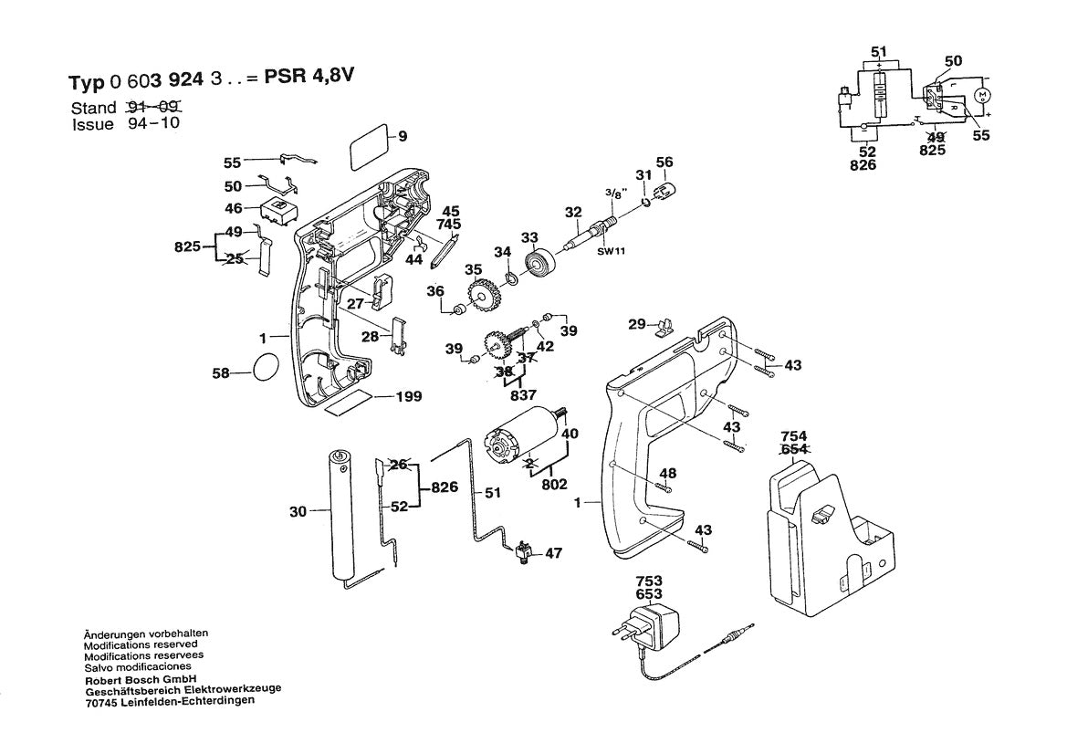 Vue éclatée Bosch PSR 4,8 V 0 603 924 303 - page 1