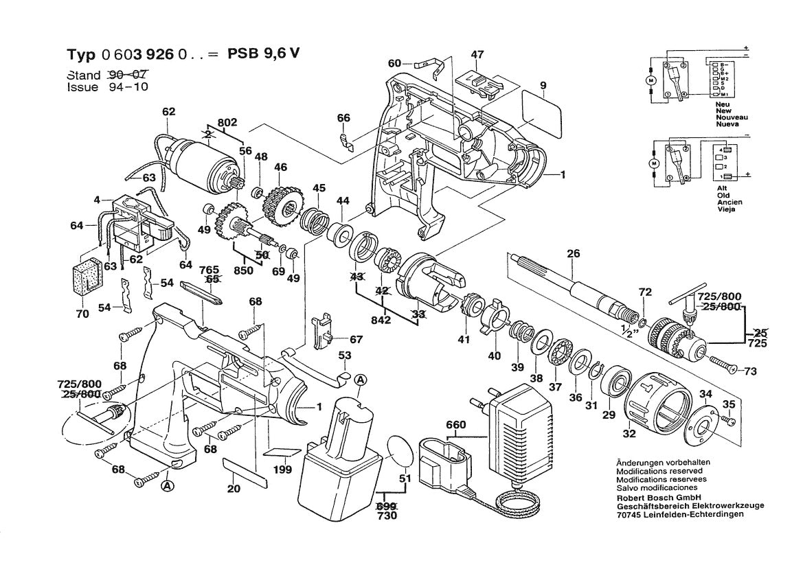 Vue éclatée Bosch PSB 9,6 V 0 603 926 027 - page 1