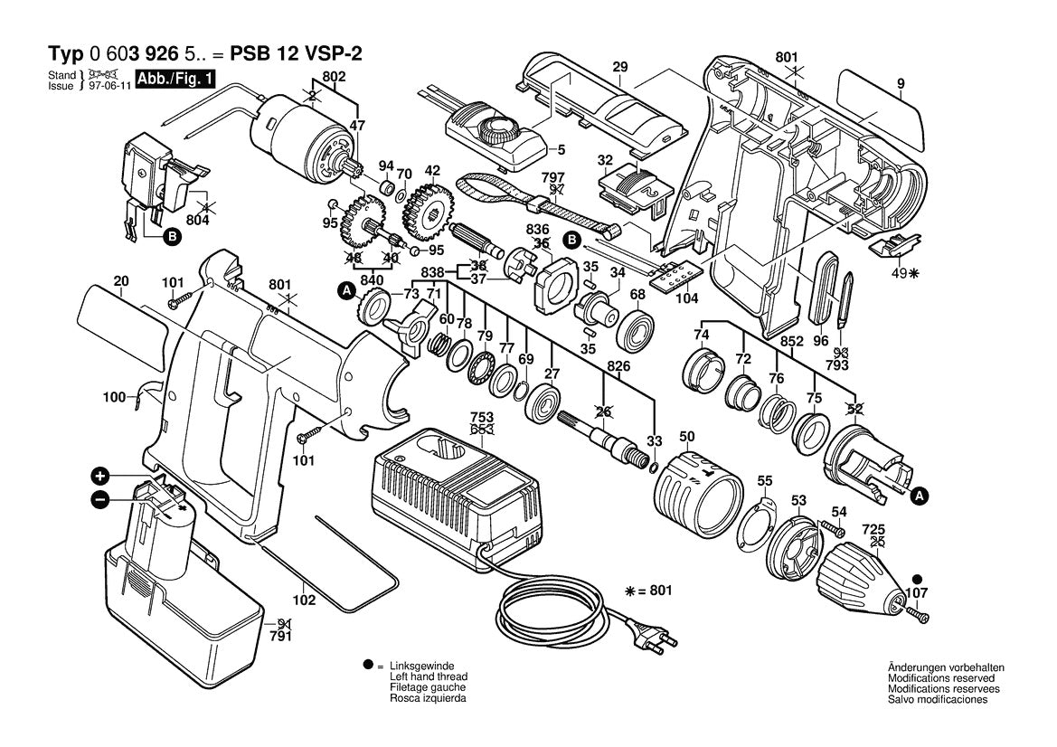 Vue éclatée Bosch PSB 12 VSP-2 0 603 926 503 - page 1