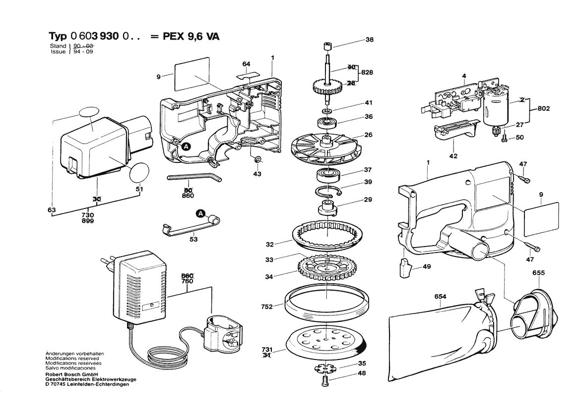 Vue éclatée Bosch PEX 9,6 VA 0 603 930 027 - page 1