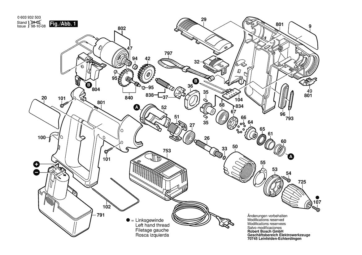 Vue éclatée Bosch PSR 12 VES-2 0 603 932 503 - page 1