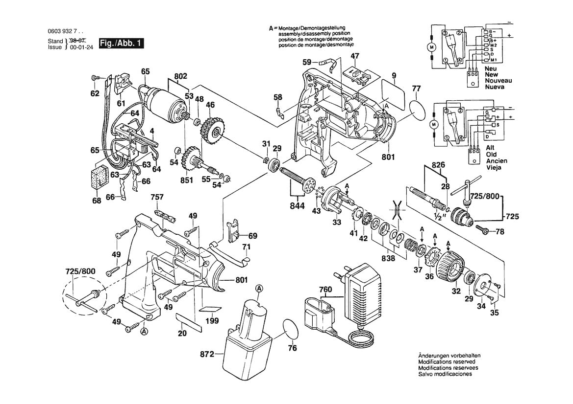 Vue éclatée Bosch PSR 7,2 VE 0 603 932 703 - page 1