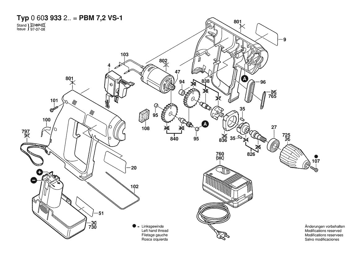 Vue éclatée Bosch PBM 7,2 V-1 0 603 933 203 - page 1