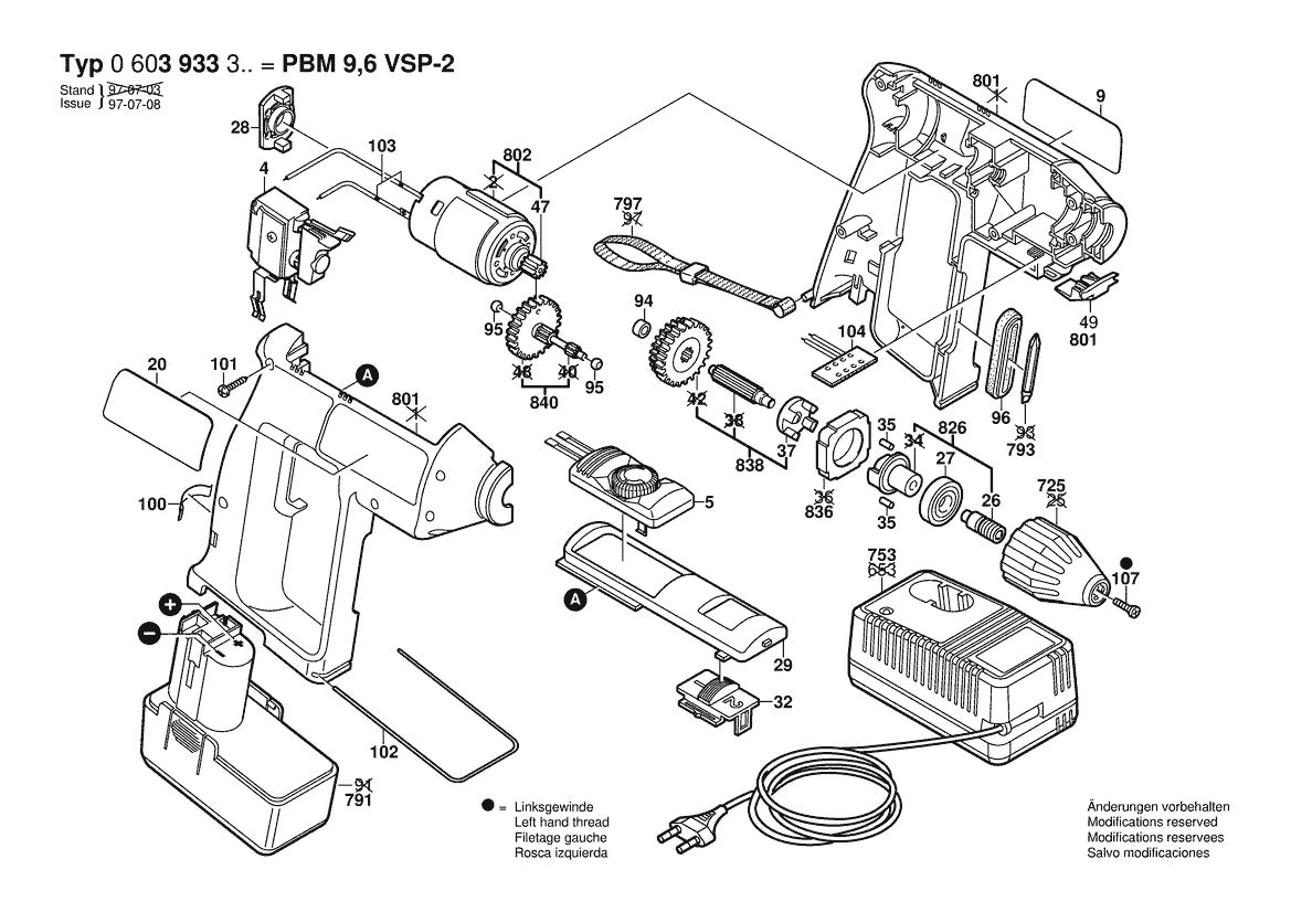 Vue éclatée Bosch PBM 9,6 VSP-2 0 603 933 303 - page 1