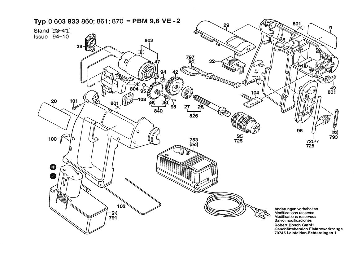 Vue éclatée Bosch PBM 9,6 VE-2 0 603 933 860 - page 1