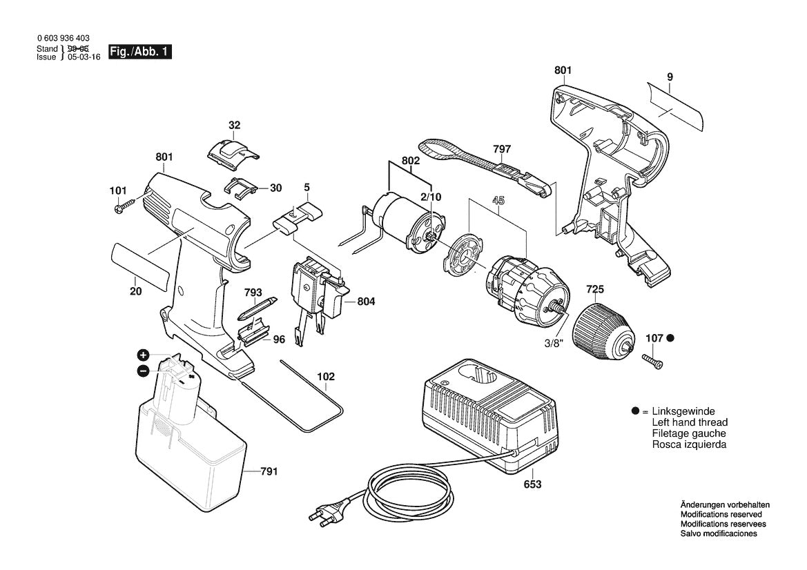 Vue éclatée Bosch PSR 14,4 VES-2 0 603 936 466 - page 1