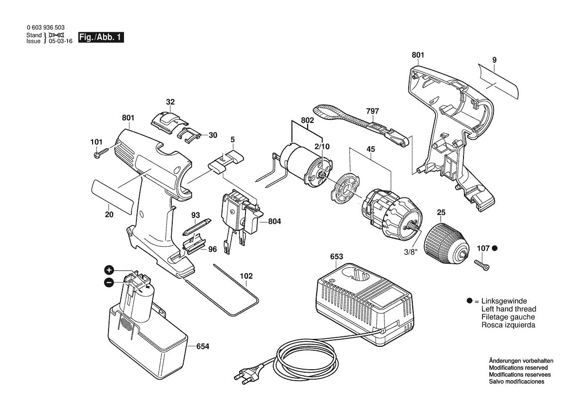 Vue éclatée Bosch PSR 12 VES-2 0 603 936 503 - page 1