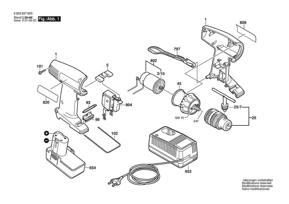 Vue éclatée Bosch PSR 96 0 603 937 603 - page 1
