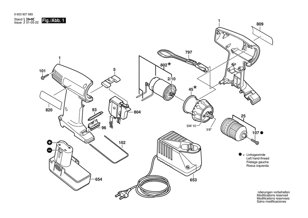 Vue éclatée Bosch PSR 96 0 603 937 665 - page 1